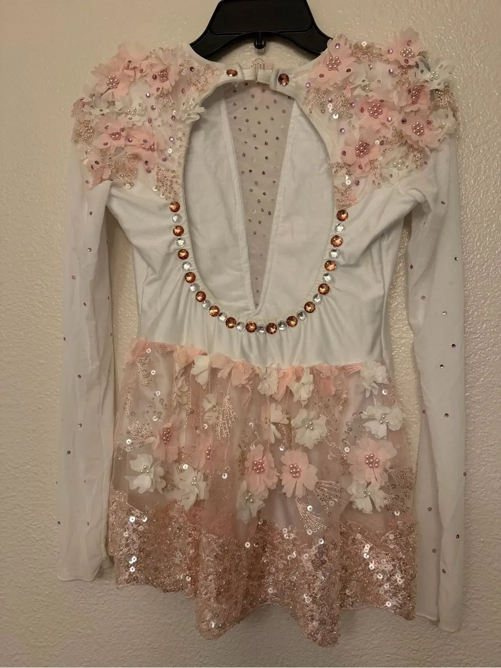 Glamour solo dance costume white lyrical floral lace long sleeve XLC child